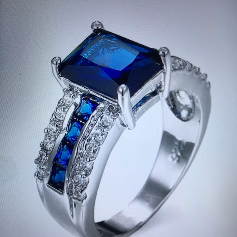 Blue Sapphire Stamped 925 Sterling Silver Ring